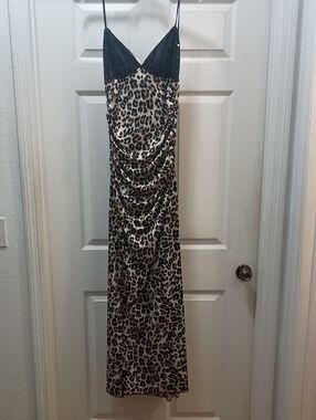Speechless Womens Leopard Print Maxi Slip Dress w Black Sequin Bodice Size M NWT